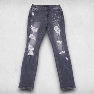 Judy Blue Jeans Women Jr 7/28 Black Boyfriend Fit Distressed Thrashed Grunge Y2K